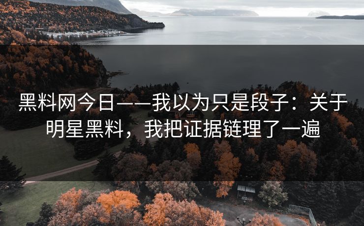 黑料网今日——我以为只是段子：关于明星黑料，我把证据链理了一遍