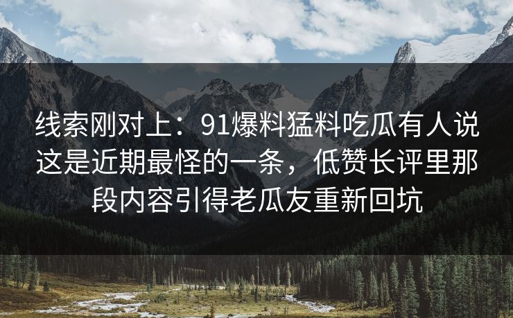 线索刚对上：91爆料猛料吃瓜有人说这是近期最怪的一条，低赞长评里那段内容引得老瓜友重新回坑